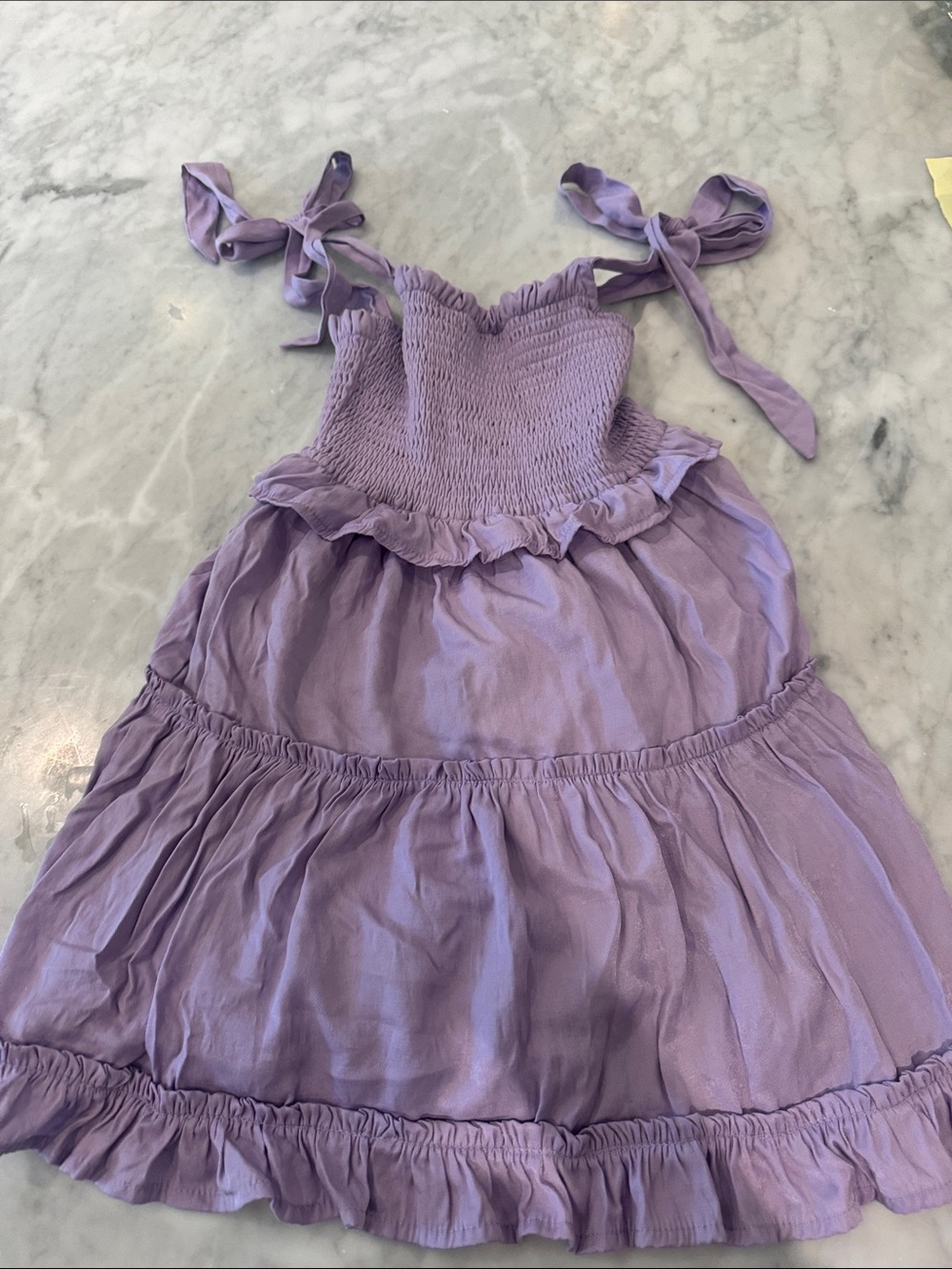 Lilac Tie-Shoulder Smocked Casual Dress for Kids
